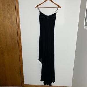 Womens Y2K Blondie Nites Black Gown Asymmetrical Hem Beaded Straps Size 5 EUC!